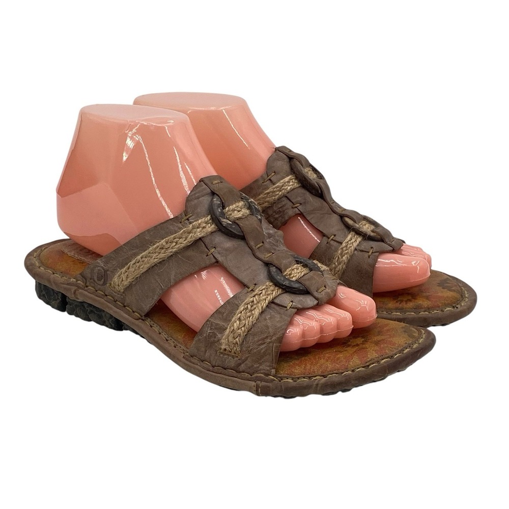 Born Jacinthe Leather Jute Rope Slide Sandals Women's Size 7M Brown